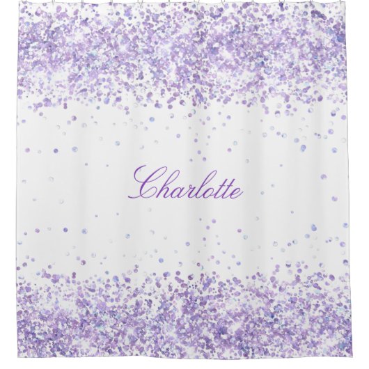 Violet Lavendel Weiße Konfetti Name elegant Duschvorhang (Vorderseite)