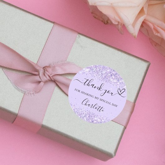 Violet lavender conetti danke runder aufkleber