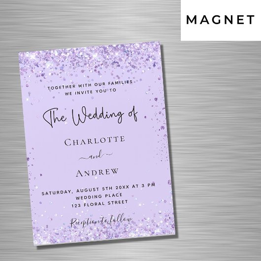 Violet lavender conetti Skript Luxus Hochzeit Magneteinladung