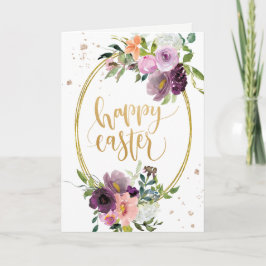 Violet Lavender Floral Gold Rahmen Happy Osterfest Feiertagskarte