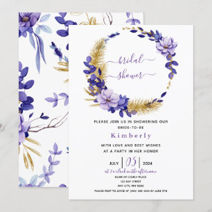 Violet Lavender & Gold Floral Brautparty Einladung