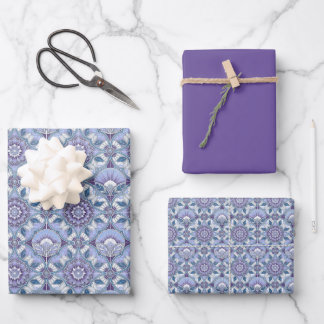 Violet, Lavender, Lilac, Blues & White Art Deco  Geschenkpapier Set