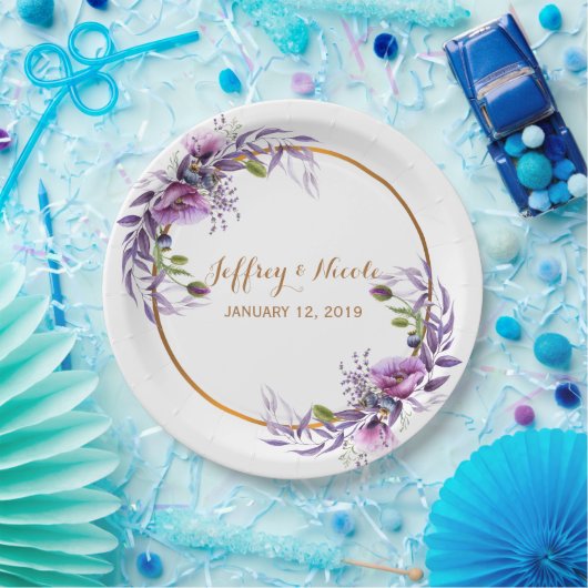 Violet Lavender Poppy Wasserfarbe Blume Hochzeit Pappteller (Party)