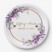 Violet Lavender Poppy Wasserfarbe Blume Hochzeit Pappteller (Vorderseite)