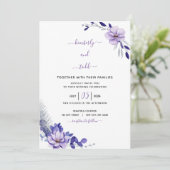 Violet Lavender & Silver Floral Wedding Einladung (Stehend Vorderseite)