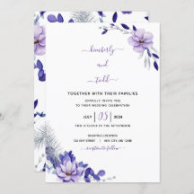 Violet Lavender & Silver Floral Wedding Einladung