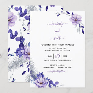 Violet Lavender & Silver Floral Wedding Einladung