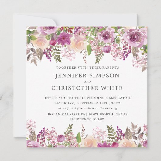 Violet Lavender Square Hochzeitskarten Einladung (Vorderseite)