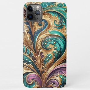 Violet Lila Aquamarin Blue Green Gold Paisley Must iPhone 11Pro Max Hülle