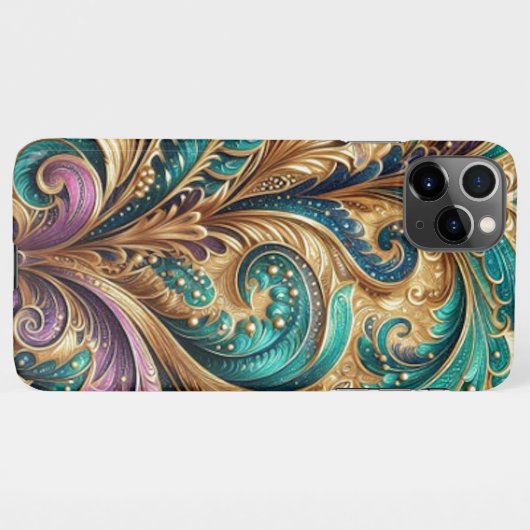 Violet Lila Aquamarin Blue Green Gold Paisley Must iPhone Hülle (Rückseite (Horizontal))