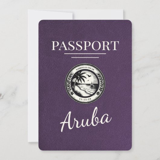 Violet Lila Aruba Passport Hochzeit Einladung (Rückseite)