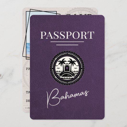 Violet Lila Bahamas Passport Save the Date (Vorne/Hinten)