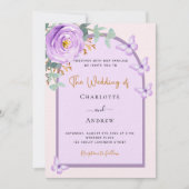 Violet lila Blumenbogen QR UAWG Luxushochzeit Einladung (Vorderseite)