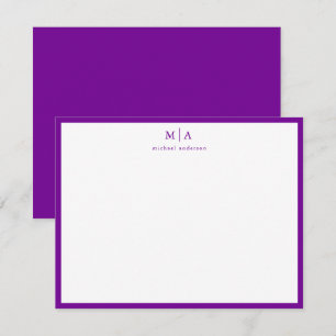 Violet Lila Border Monogram Korrespondenzkarte Mitteilungskarte