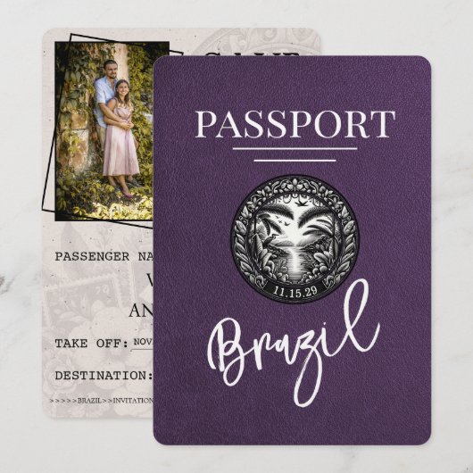 Violet Lila Brasilien Pass Save the Date (Vorne/Hinten)