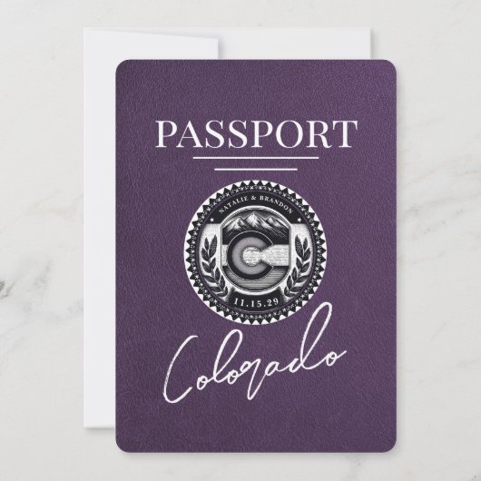 Violet Lila Colorado Passport Hochzeit Einladung (Rückseite)