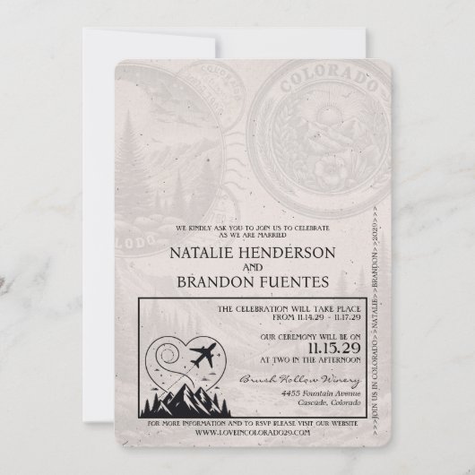 Violet Lila Colorado Passport Hochzeit Einladung (Vorderseite)