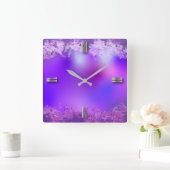 Violet Lila Extravagant Abstrakt Moderner Glam Gli Quadratische Wanduhr (Zuhause)