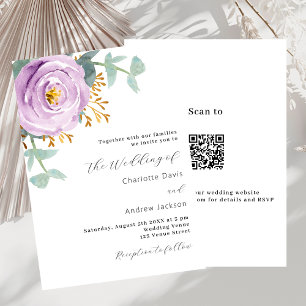 Violet lila floral QR Code UAWG Luxus Hochzeit Einladung