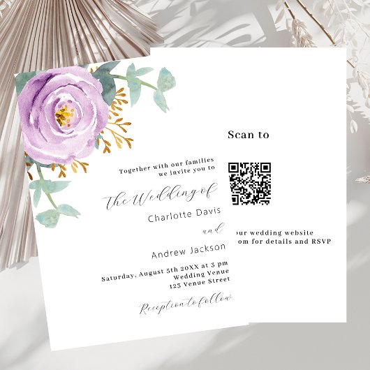 Violet lila floral QR Code UAWG Luxus Hochzeit Einladung