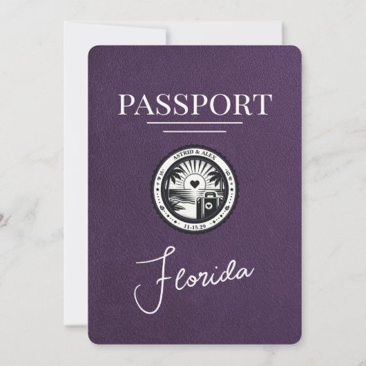 Violet Lila Florida Passport Hochzeit Einladung (Rückseite)