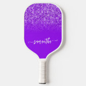 Violet Lila Glitzer Ombre Name Pickleball Schläger (Rückseite)