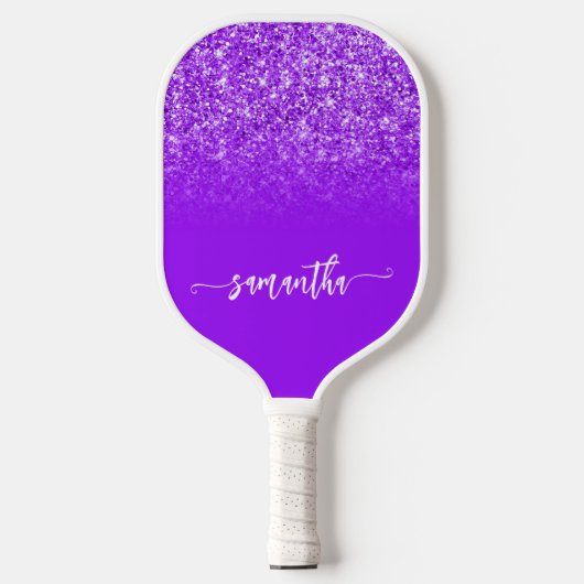 Violet Lila Glitzer Ombre Name Pickleball Schläger (Vorderseite)