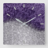Violet Lila Glitzer Silver Gray Velvet Eggplant Quadratische Wanduhr (Vorderseite)