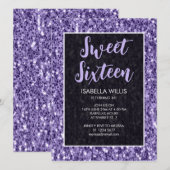 Violet lila Glitzern Sweet 16 elegante Drehbuch Einladung (Vorne/Hinten)