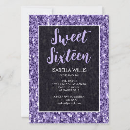 Violet lila Glitzern Sweet 16 elegante Drehbuch Einladung