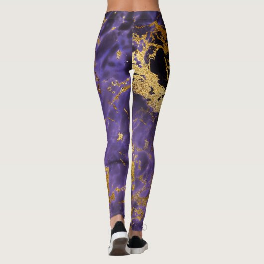 Violet Lila Gold Metallischer Foil Marmorstein Leggings (Rückseite)