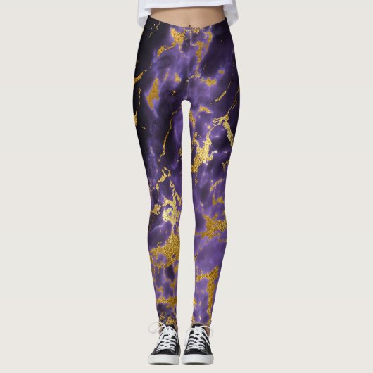 Violet Lila Gold Metallischer Foil Marmorstein Leggings (Vorderseite)
