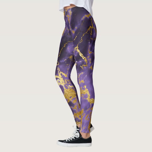 Violet Lila Gold Metallischer Foil Marmorstein Leggings (Links)