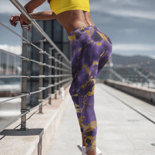 Violet Lila Gold Metallischer Foil Marmorstein Leggings