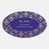 Violet Lila Gold Muster Hochzeitsstimmung Rücksend Ovaler Aufkleber (Vorderseite)