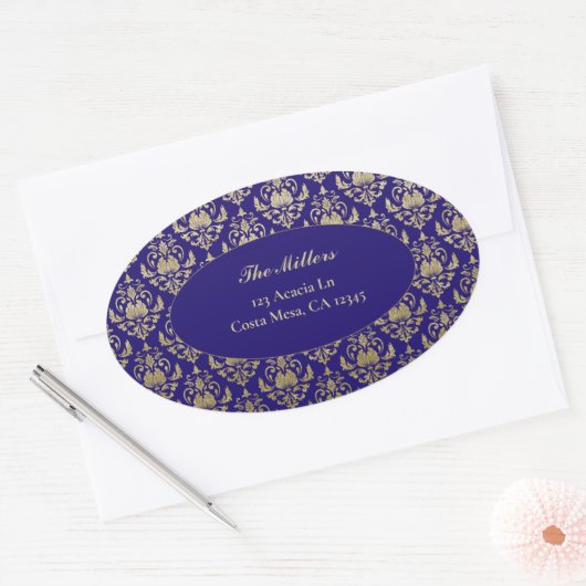 Violet Lila Gold Muster Hochzeitsstimmung Rücksend Ovaler Aufkleber (Umschlag)