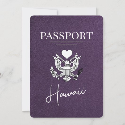Violet Lila Hawaii Passport Hochzeit Einladung (Rückseite)