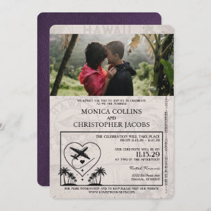 Violet Lila Hawaii Passport Hochzeit Einladung