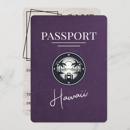 Violet Lila Hawaii Passport Save the Date (Vorne/Hinten)