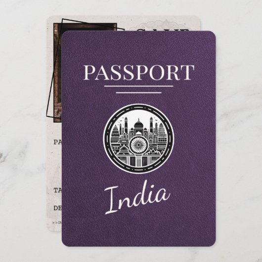 Violet Lila India Passport Save the Date (Vorne/Hinten)