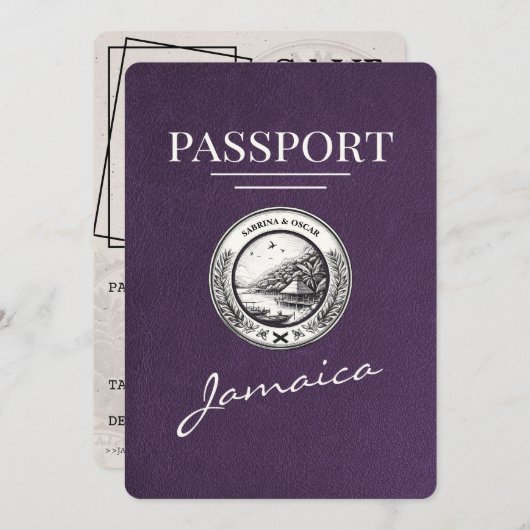 Violet Lila Jamaica Passport Save the Date (Vorne/Hinten)