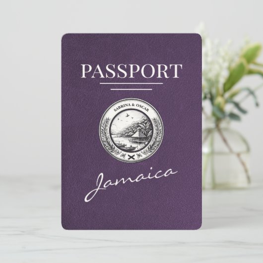 Violet Lila Jamaica Passport Save the Date (Stehend Vorderseite)