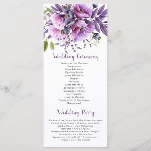 Violet Lila Lavendel Blume Hochzeitsprogramm Programm (Rückseite)