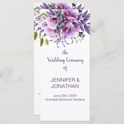 Violet Lila Lavendel Blume Hochzeitsprogramm Programm (Vorne/Hinten)