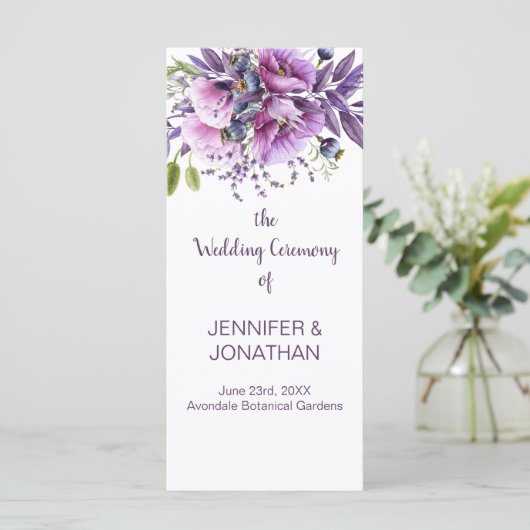 Violet Lila Lavendel Blume Hochzeitsprogramm Programm (Stehend Vorderseite)