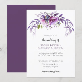 Violet Lila Lavendel Wasserfarbenblütenhochzeit | Einladung