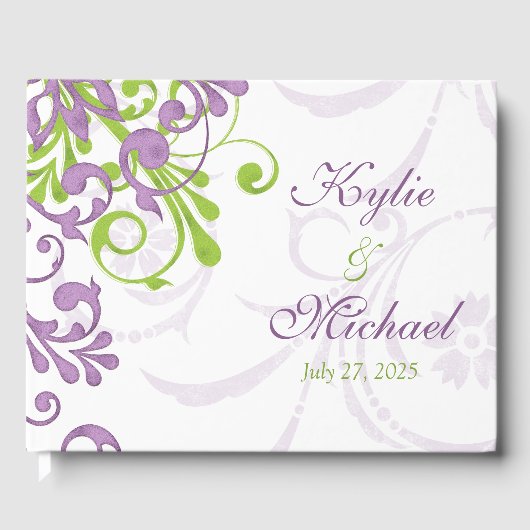 Violet Lila Lime Green Floral Wedbook Gästebuch (Vorderseite)