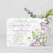 Violet Lila Lime Green Floral Wedding Einladung (Stehend Vorderseite)
