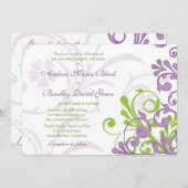 Violet Lila Lime Green Floral Wedding Einladung (Vorne/Hinten)