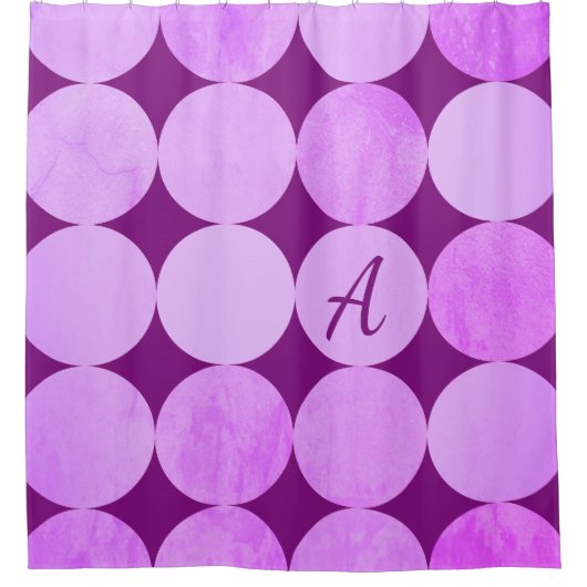 Violet, Lila Magenta und rosa Circles Monogramm Duschvorhang (Vorderseite)